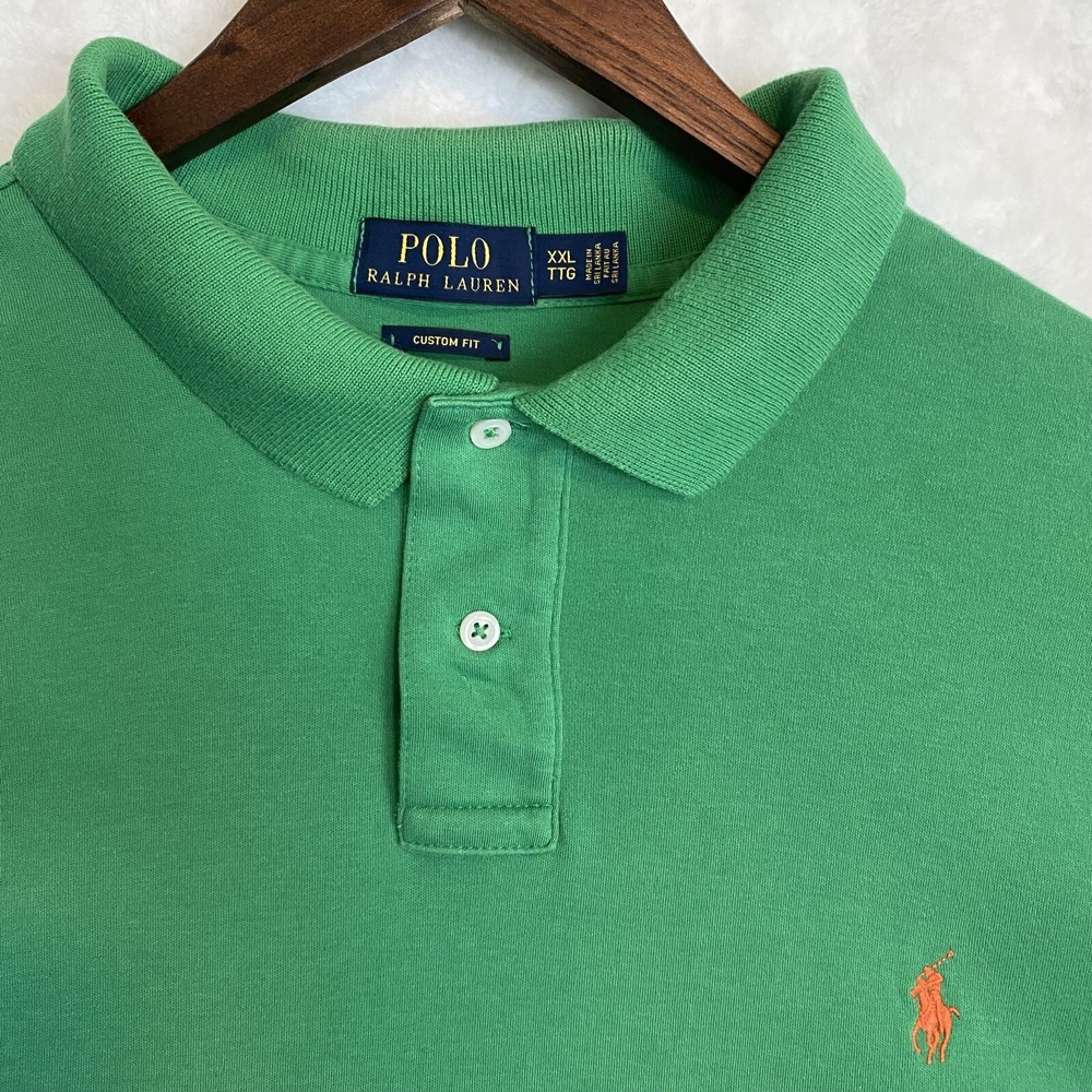 Polo Ralph Lauren Polo Shirt Men's 2XL Green Custom Fit Golf Classic Orange Pony